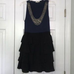 *Silence+Noise*Navy Plunging Beaded Neckline Dress